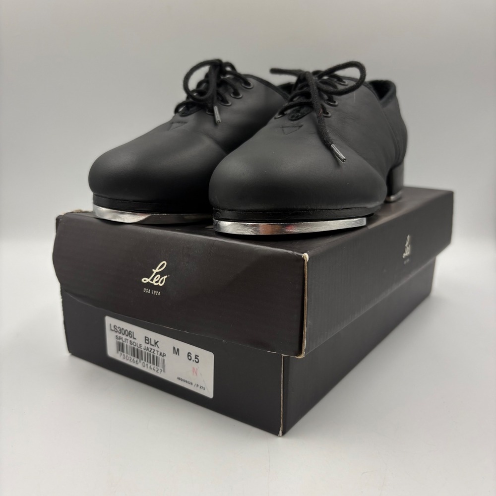 Leo Split Sole Jazz Tap Shoes Womens 6.5 Black Good LS3006L Lace Up Leather